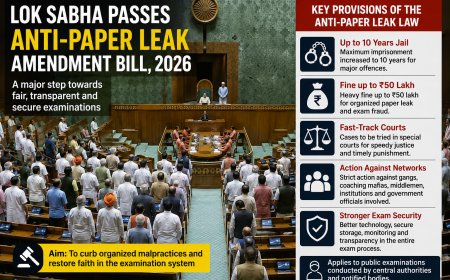 Lok Sabha passes a new anti-paper leak law aimed at strengthening security for competitive examinations and imposing stricter penalties for exam paper leaks.